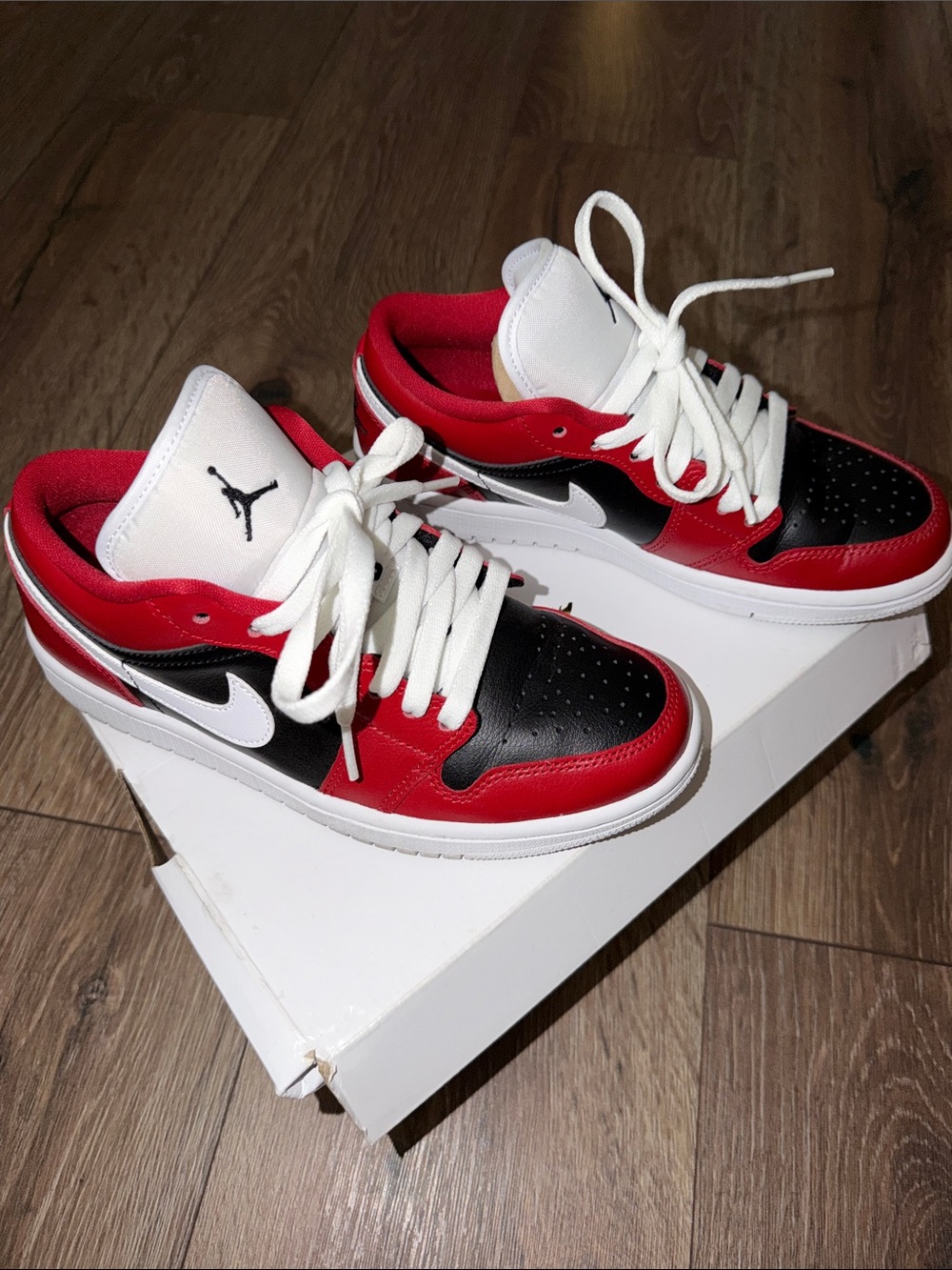 Jordan Low Top Sneakers in Red, Black & White - Picture 3 of 3